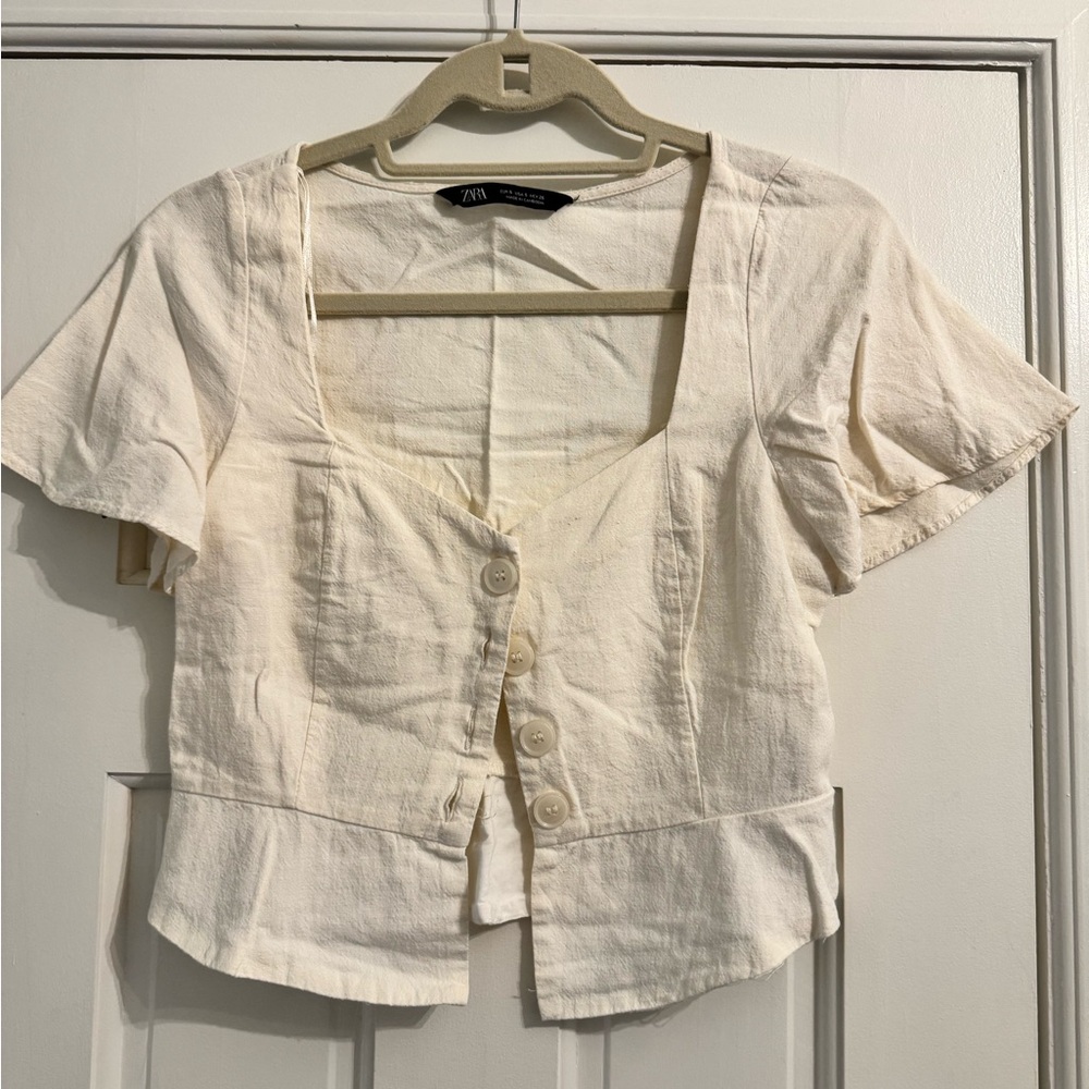 Zara Cream Linen Peplum Women's Top